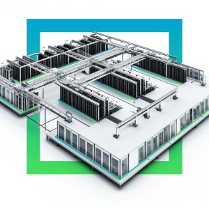 A top down view of a high-density liquid cooled data center model